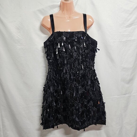 Lulus Never Ending Shine Black Sequin Fringe Dress Women Size L - Picture 3 of 16